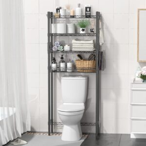 Hodonas Bathroom Organizer Over Toilet Storage, 4-Tier Toilet Shelf Bathroom Shelves Over Toilet, Above Toilet Storage Rack Bathroom Space Saver, Gray