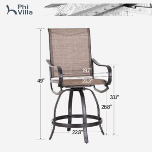 PHI VILLA Outdoor Swivel Bar Stools Set of 4,Patio Bar Chairs with Quick-Drying Fabric,Outdoor Stools with Metal Frame Durable and Sturdy, Waterproof, Rustproof,High Patio Chairs for Garden, Yard