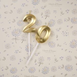 Gold 20th Birthday Candles,Gold Number 20 Cake Topper for Birthday Decorations Party Decoration