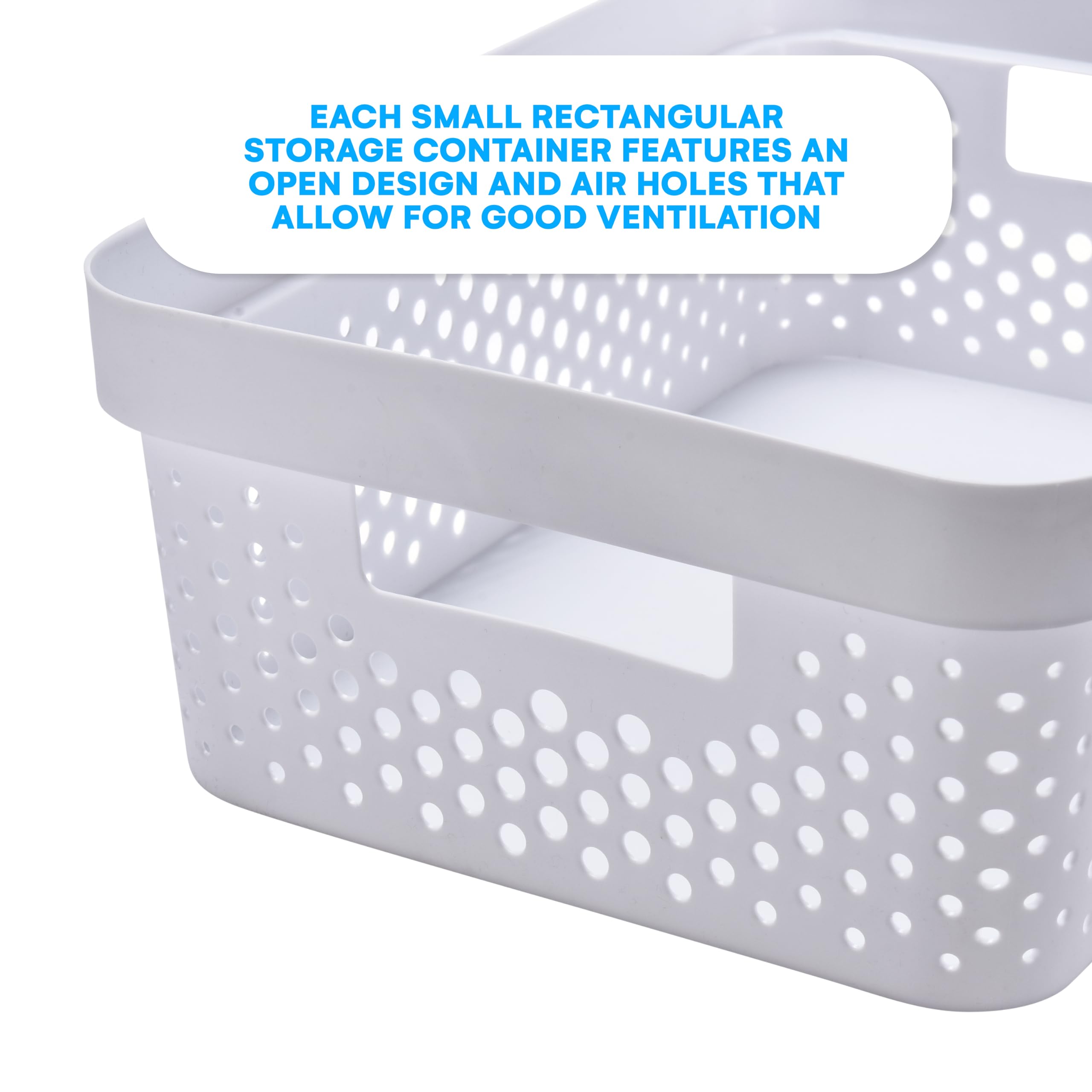 Bins & Things Plastic Rectangular Storage Basket, White, 11" x 11"