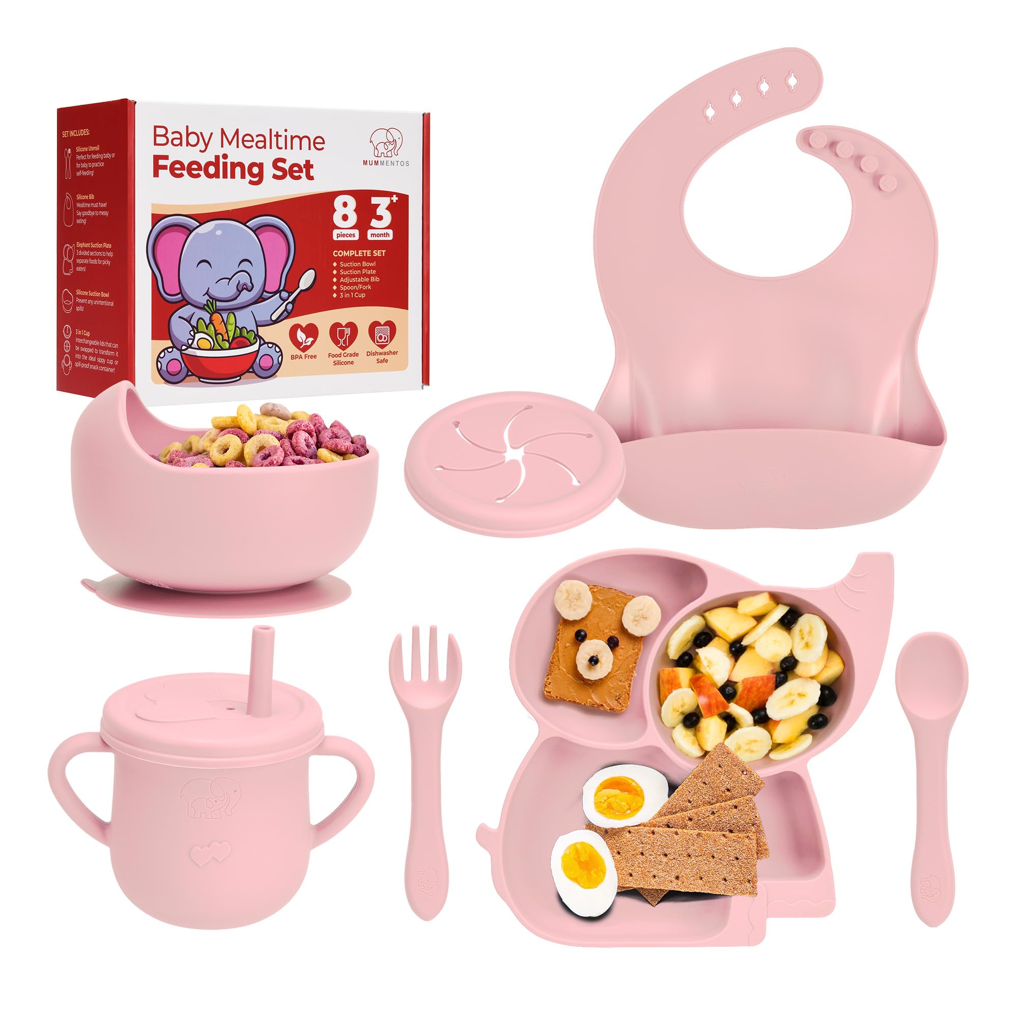 Complete Silicone Baby Feeding Set - 6+ Months Food Grade Baby Feeding Essentials | Silicone Bibs, Baby Bowls and Plates, 3 in 1 Baby Sippy Cup, Spoons and Fork Set | Free of BPA/PVC/Lead/Phthalate