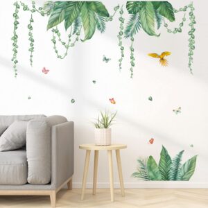 decalmile Tropical Leaves Wall Decals Hanging Vines Green Plants Wall Stickers Living Room Bedroom Office Wall Decor