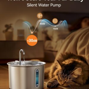 oneisall Stainless Steel Cat Water Fountain, 2L Water Fountains for Cats Indoor Dishwasher Safe with Quiet Pump and 3 Replacement Filters, Automatic Pet Water Fountain Faucet Spout Design