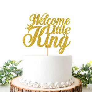 helewilk welcome little king cake topper, oh baby, baby shower gender reveal cake decor, glittery welcome baby boy party decorations supplies