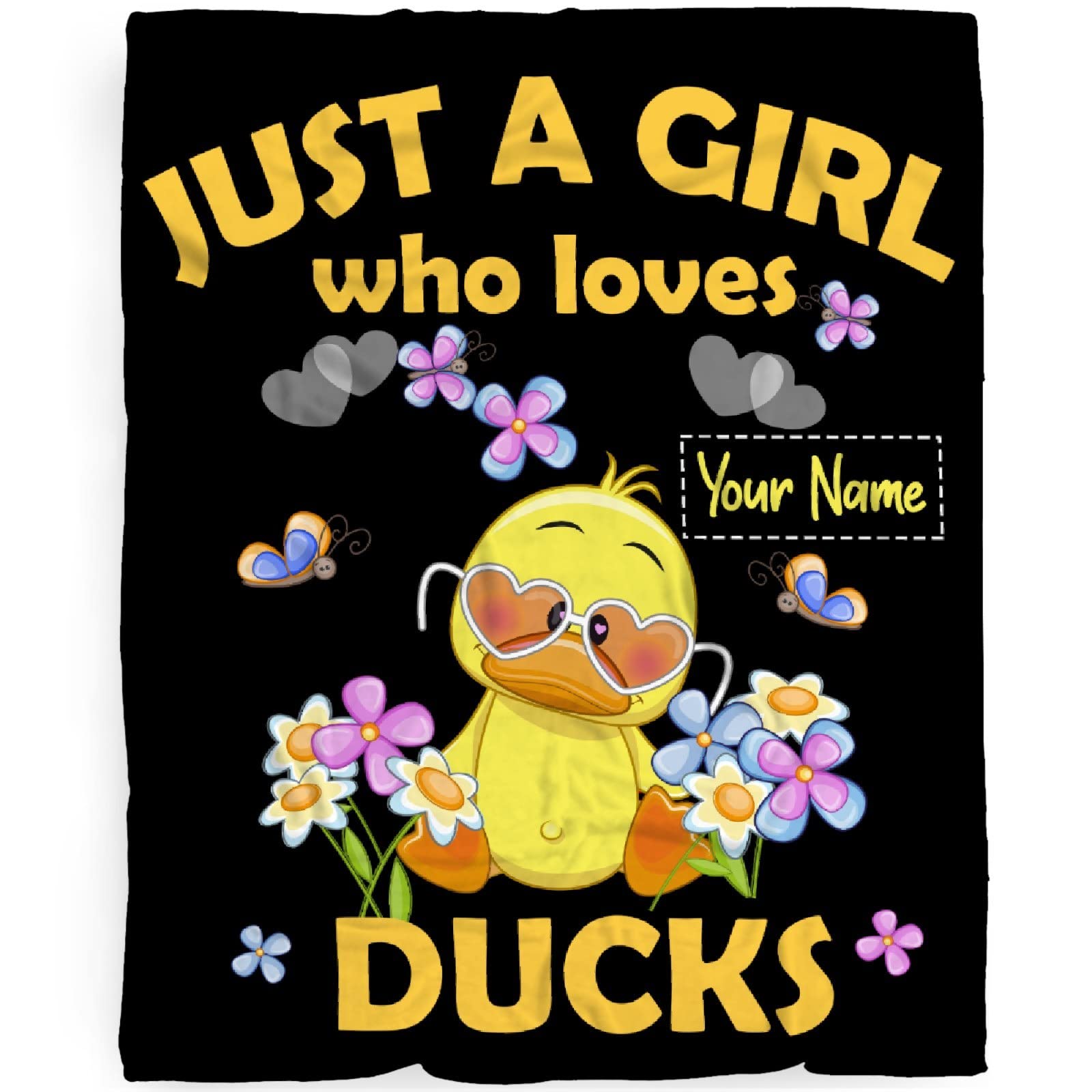 Just A Girl Who Loves Ducks Personalized Blanket Cute Duck Custom Name Throw Blankets Gifts for Girl Boys Flannel Fleece Cartoon Kawaii Animal Customized Blankets for Kids Lap Chair Bed 50x40In