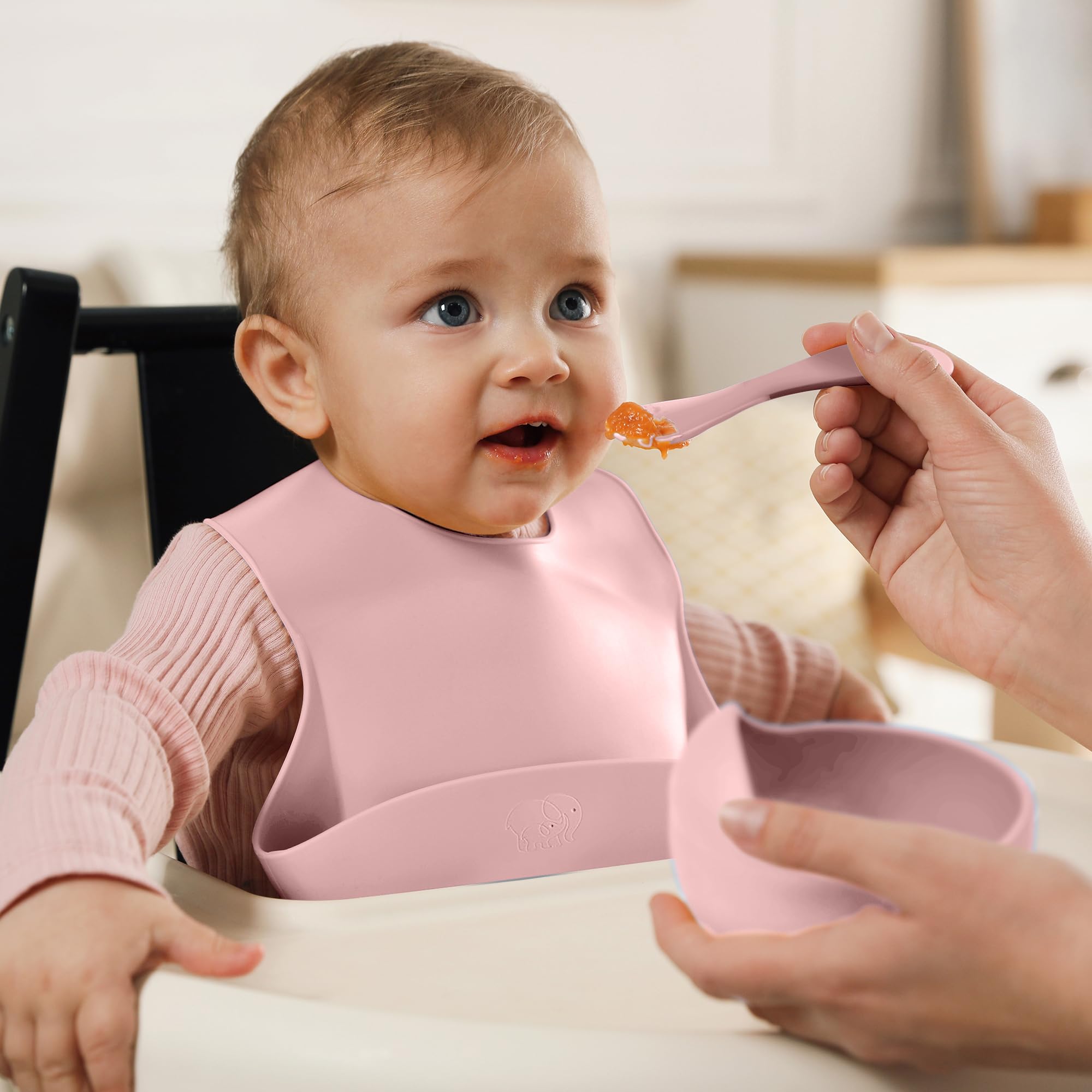 Complete Silicone Baby Feeding Set - 6+ Months Food Grade Baby Feeding Essentials | Silicone Bibs, Baby Bowls and Plates, 3 in 1 Baby Sippy Cup, Spoons and Fork Set | Free of BPA/PVC/Lead/Phthalate