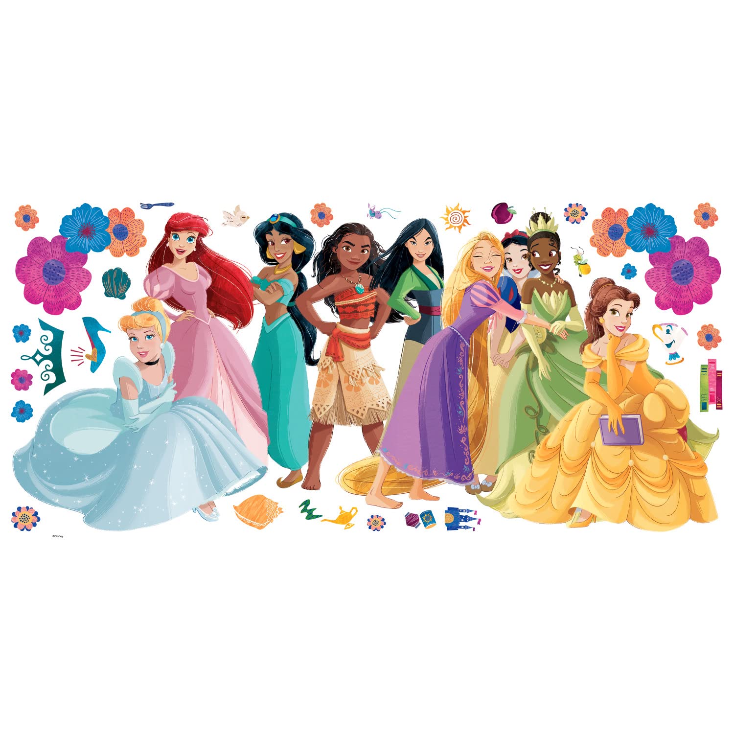 RoomMates RMK5330GM Disney Princess Flowers and Friends Giant Peel and Stick Wall Decals, red, Orange, Yellow, Green, Blue, Purple, Black, Brown, Pink