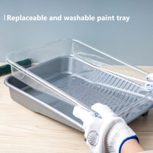 Mister Rui Paint Tray 9 Inch, Paint Tray Liners 10pcs, Paint Roller Tray, Disposable Paint Tray Liners, with 5 Wire Cage Roller Frame, for 9 Inch Paint Rollers, Silver Plastic Paint Tray Large