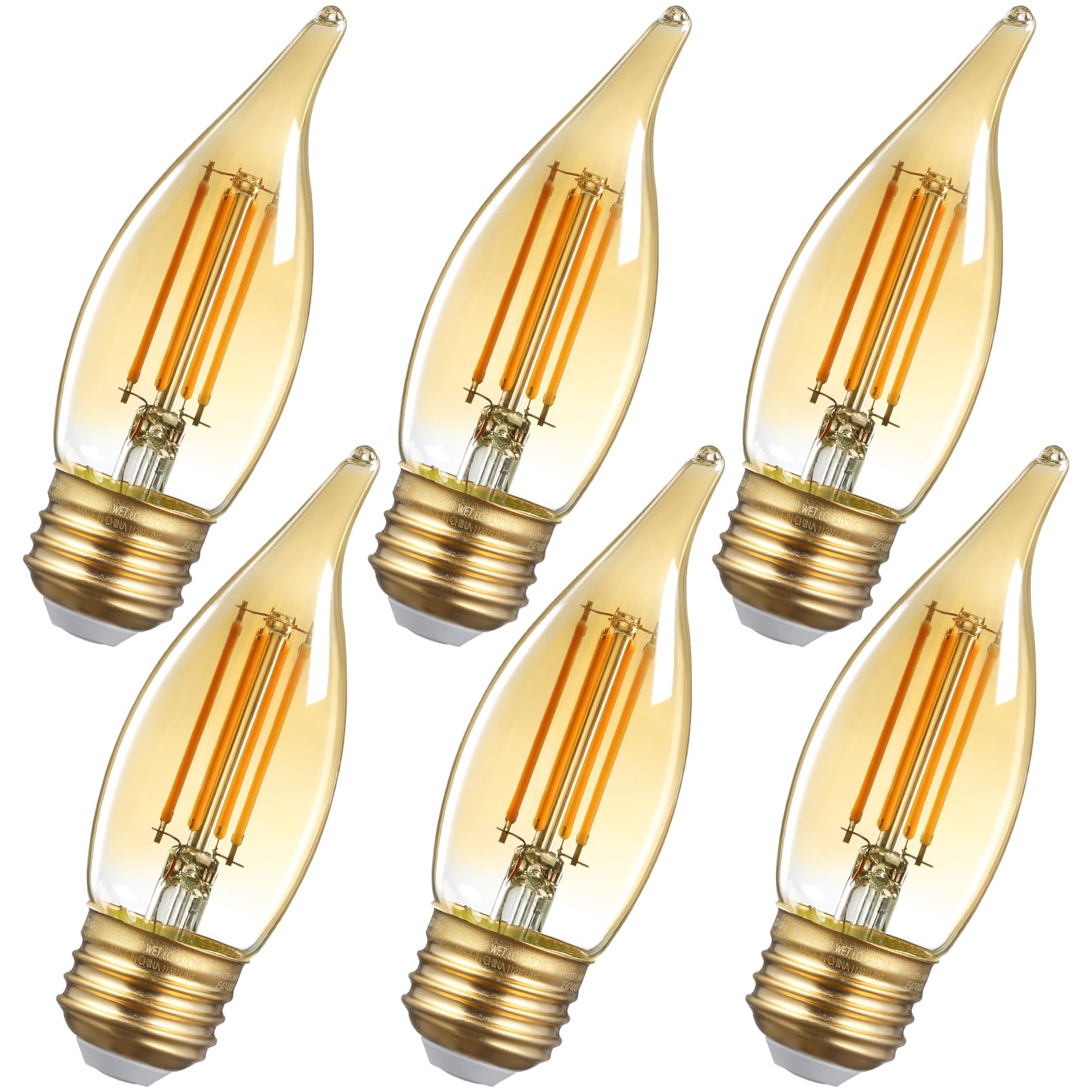 TORCHSTAR Dimmable E26 LED Candelabra Bulbs, C35 LED Chandelier Light Bulb, UL Listed, 2200K Amber Warm, 4.5W(40W Eqv.), 350lm, Ceiling Fan Light Bulbs, Damp Location, 2 Years Warranty, Pack of 6