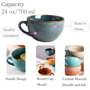 Disoza Large Coffee Cup Ceramic Soup Mug with Handles 24 Ounce Oversized Soup Mugs Bowl Porcelain 700 ML Coffee Tea Cup XXL Cereal Bowls Soups Ramen Salad Bowl Coffee Cappuccino Cups Large Soup Bowl