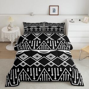 boho aztec bedding set queen size black and white comforter set exotic morden triangle lattice down comforter tribal minimalism room decor 3 pieces quilted duvet for adult men women