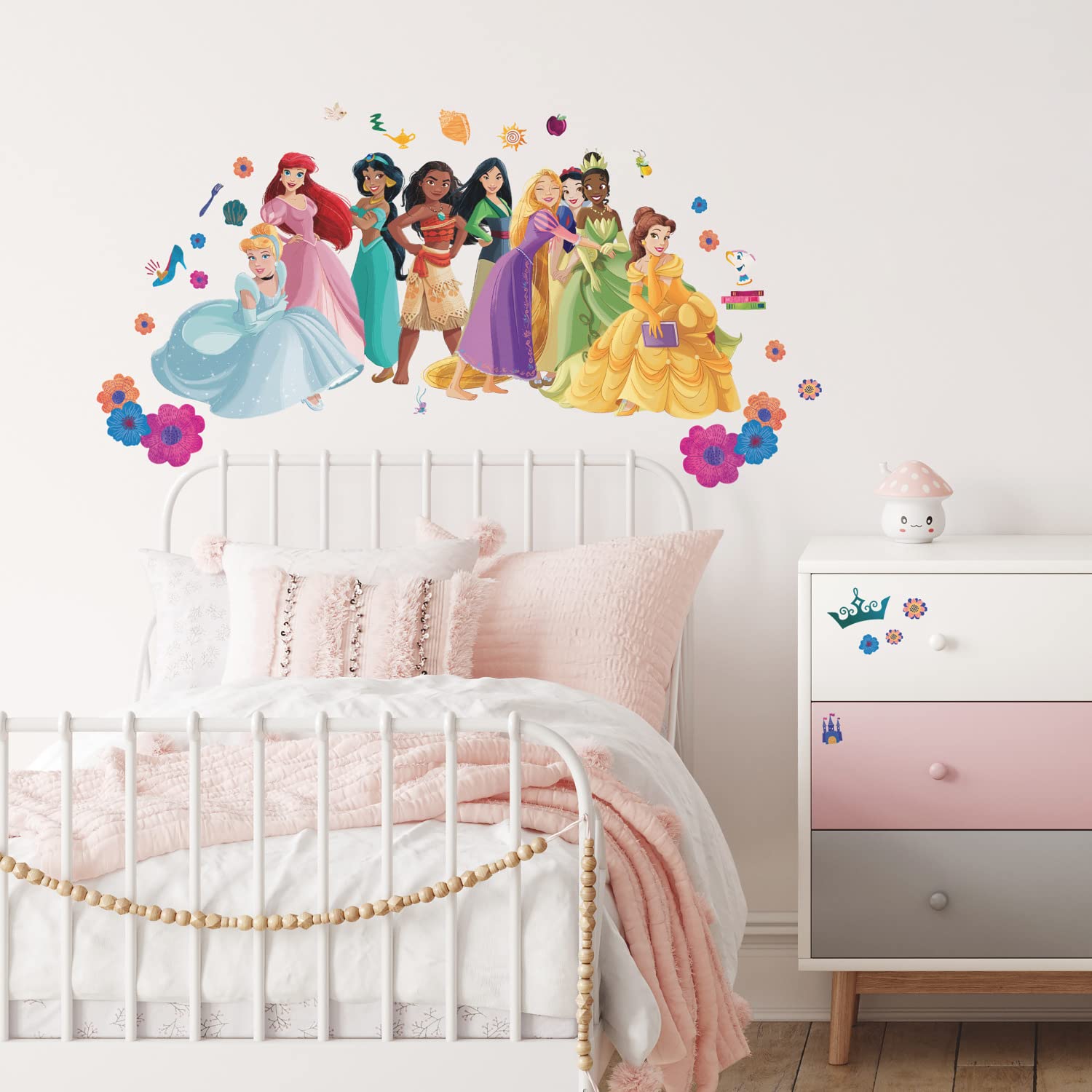 RoomMates RMK5330GM Disney Princess Flowers and Friends Giant Peel and Stick Wall Decals, red, Orange, Yellow, Green, Blue, Purple, Black, Brown, Pink