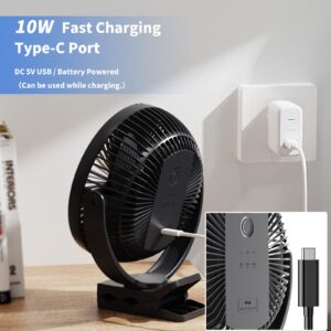 Clip on Fan, Rechargeable Portable Fan, 8 Inch Small Desk Fan - 10000mAh Battery Powered Fan with 4 Speed, 360° Rotation Personal Fan Suitable for Golf Cart, Bedroom, Travel and Camping (Black)