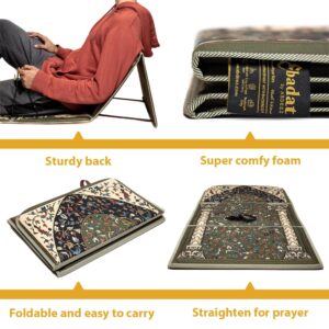 ABDEEZ Exclusive Foldable Prayer Mat with Backrest, Flannel Fabric | Extra Padding for Comfort | Easy to Carry | Janamaz, Sajadah | Ramadan/Eid Gift, Perfect Muslim Gift (Earth Green)