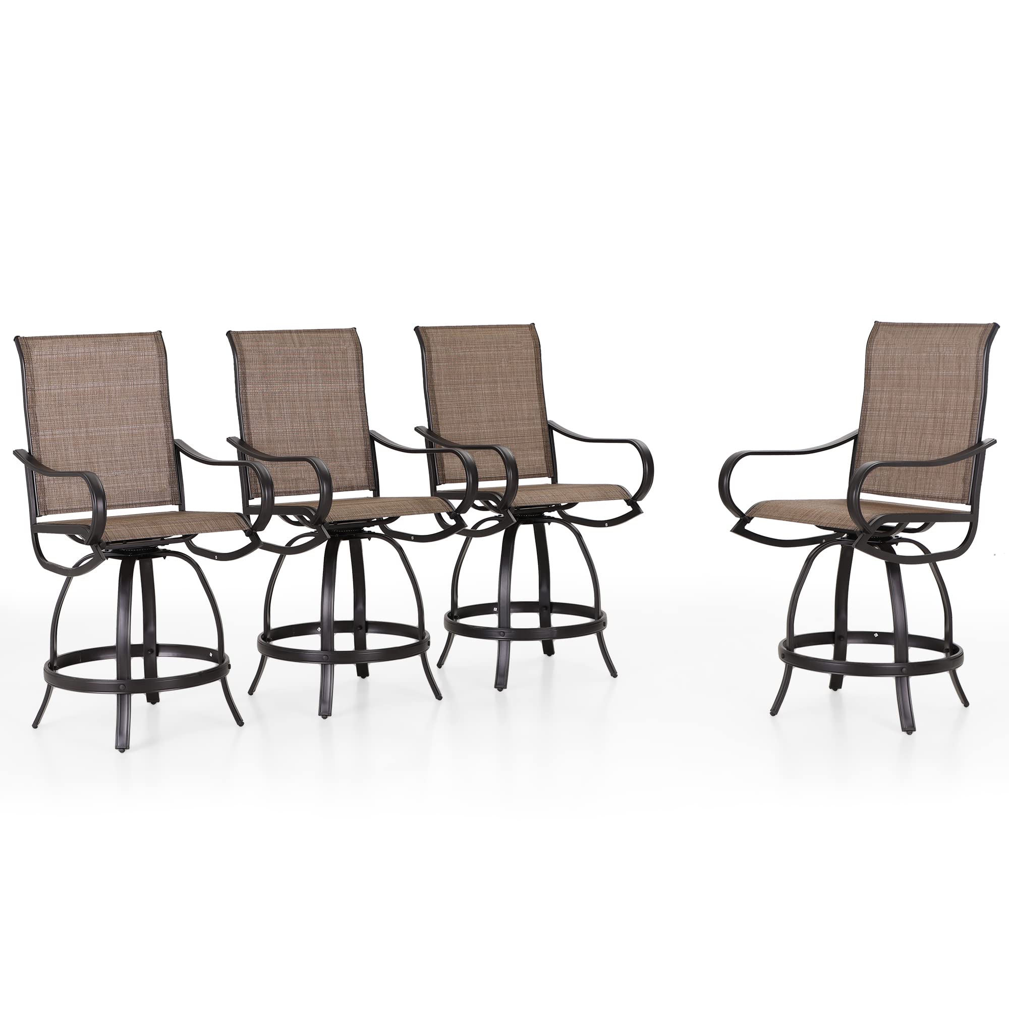 PHI VILLA Outdoor Swivel Bar Stools Set of 4,Patio Bar Chairs with Quick-Drying Fabric,Outdoor Stools with Metal Frame Durable and Sturdy, Waterproof, Rustproof,High Patio Chairs for Garden, Yard