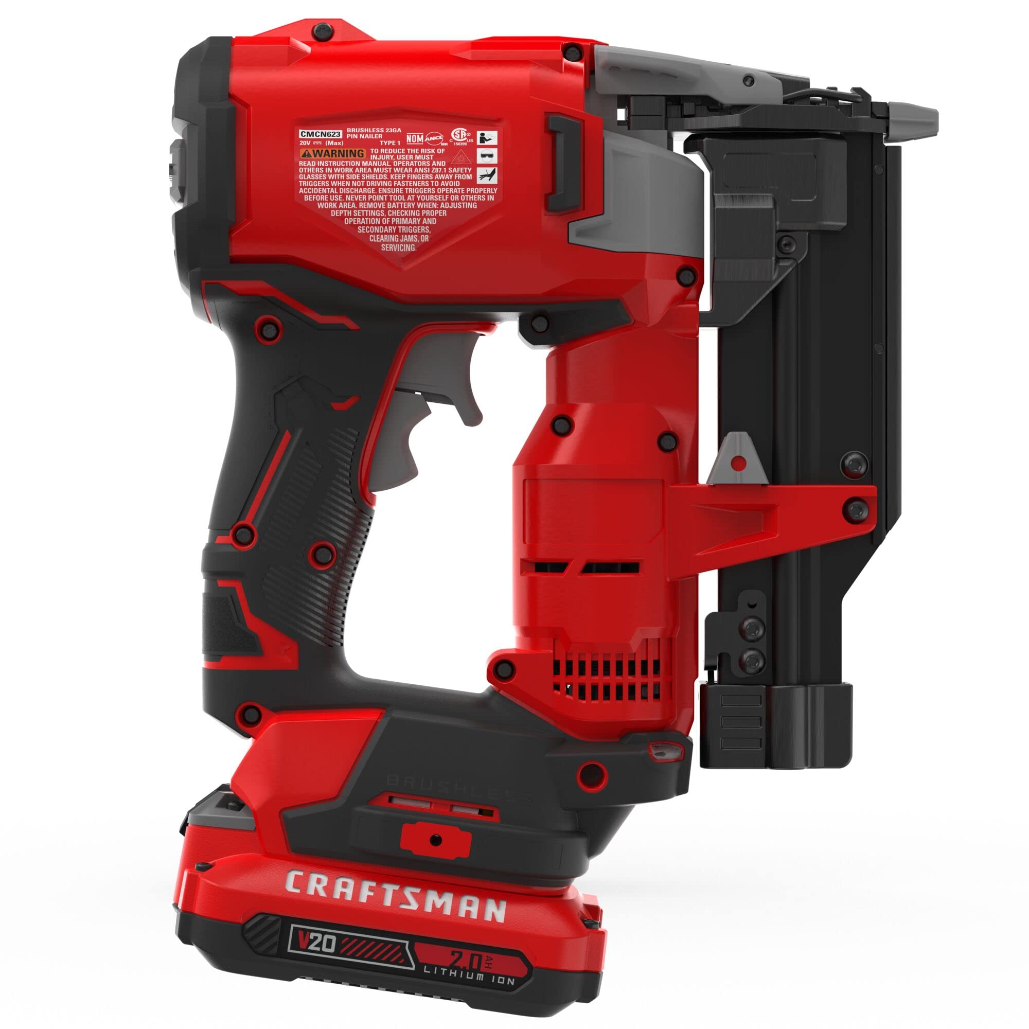 CRAFTSMAN V20 Pin Nailer Kit, 23 Gauge, Cordless, Battery and Charger Included (CMCN623C1)