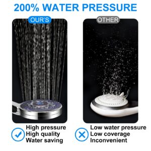 LED Shower Head with Handheld, Color Changing, Shower Head High Pressure with Water Temperature Display, Water Saving Spray Showerheads with 59" Hose and Shower Bracket for Low Water Pressure, Chrome