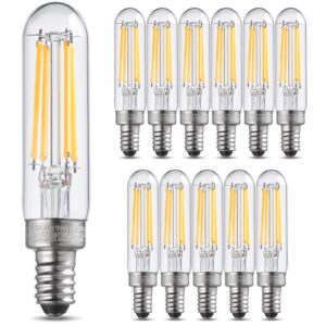 torchstar 12-pack t6 led bulb, dimmable tubular light bulb 40 watt, e12 candelabra bulb, 450lm, ul listed, edison filament light bulbs for chandelier, ceiling fan, clear glass, 2700k soft white