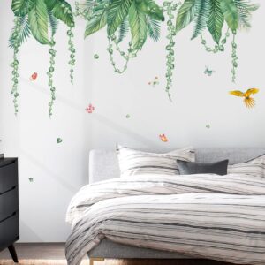 decalmile Tropical Leaves Wall Decals Hanging Vines Green Plants Wall Stickers Living Room Bedroom Office Wall Decor