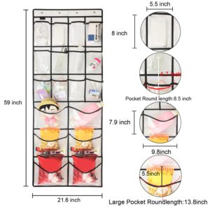 TidyMaster Extra Large Hanging Crystal Clear Over Door Shoe Organizers, Closet Shoe Organizer Shoe Rack Organizer Shoe Storage, 12+6Pockets, 4Hooks, white (59"x 21.6")