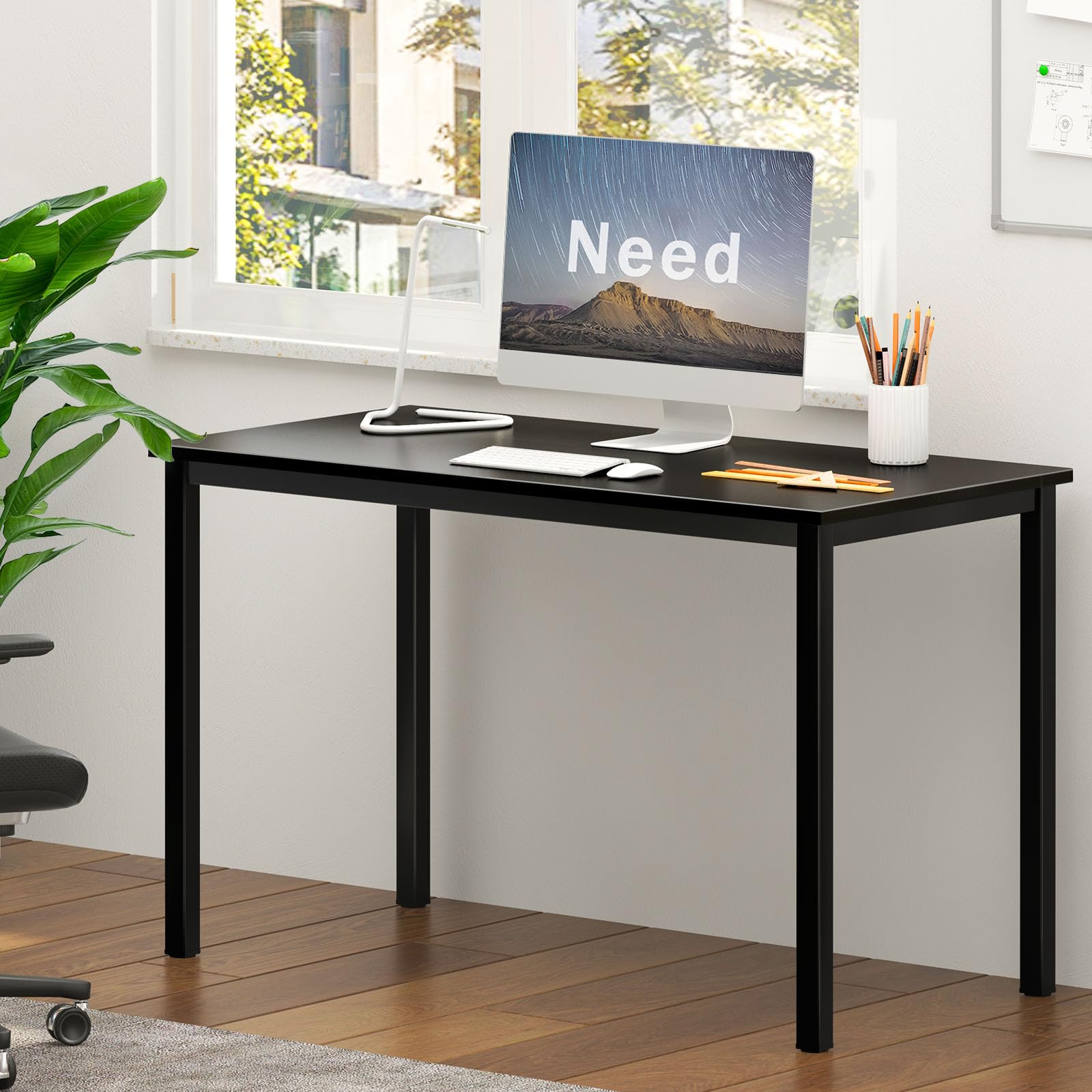 Need Small Computer Desk Writing Desk 39 3/8'' L Study Desk for Small Space Gaming Desk Sturdy and Heavy Duty Home Office Desk for Dormitory/Meeting Room AC3CB(100 * 60) Beside Table,Black/Black