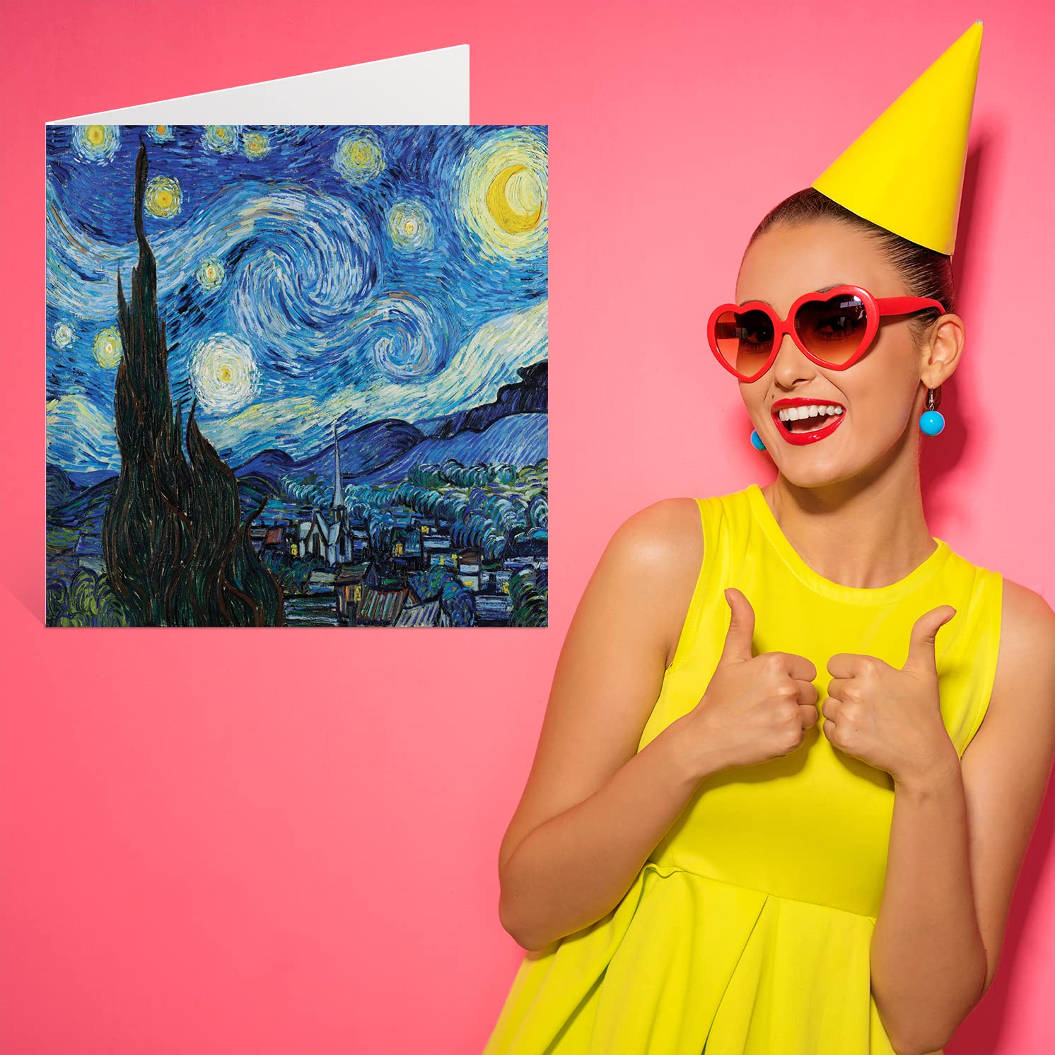 Classic Art Cards for Women Men - Van Gogh Starry Night - Famous Abstract Birthday Card for Mom Dad Papa Aunt Uncle Grandma Grandpa, 5.7 Inch Traditional Classical Painting Artwork Greeting Cards