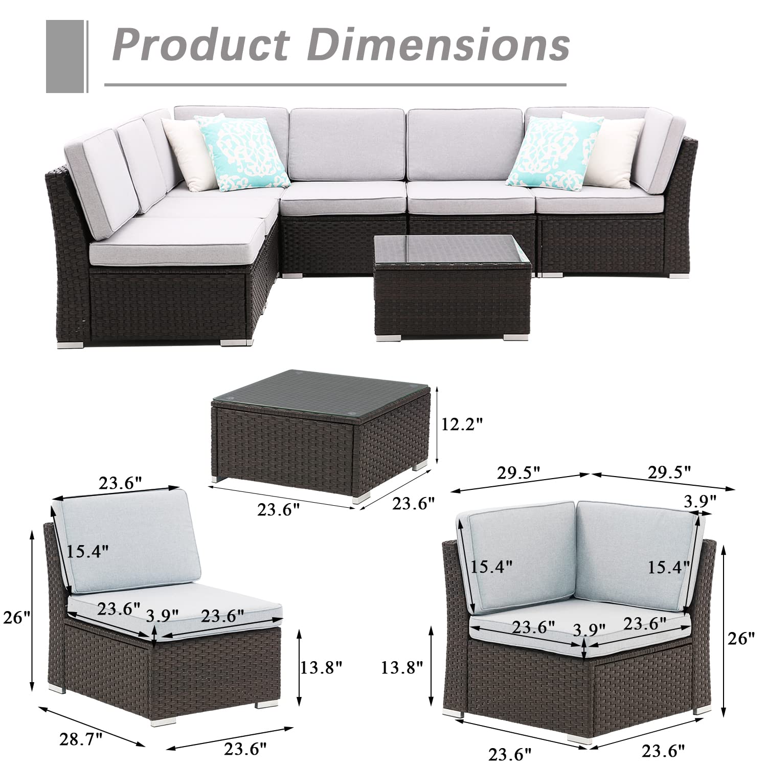 iArtHand Patio Sofa Set with Coffee Table Outdoor Sectional Sofa Set Patio Conversation Set Patio Furniture Sets All Weather Rattan Outdoor Sofa Set with Thickened Cushion