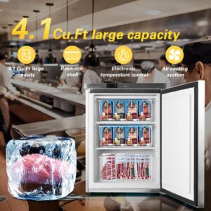 HCK 4.1 Cu.ft. Undercounter Freezer with Food-Grade Stainless Steel Body, Electronic Temperature Control, Lockable Door, 3 Movable Baskets, Built Design for Home and Commercial Use, 11 to 3.2℉.