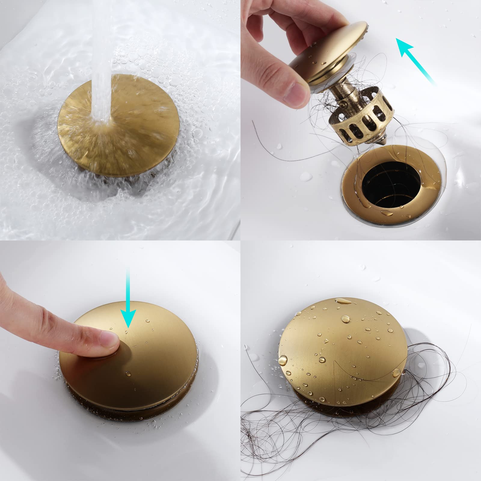 KAIYING Pop Up Drain, Bathroom Sink Drain Stopper with Overflow, Vessel Sink Drain Assembly with Detachable Basket Stopper, Anti-Explosion and Anti-Clogging Drain Strainer (Brushed Brass)