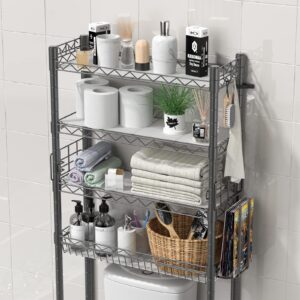 Hodonas Bathroom Organizer Over Toilet Storage, 4-Tier Toilet Shelf Bathroom Shelves Over Toilet, Above Toilet Storage Rack Bathroom Space Saver, Gray