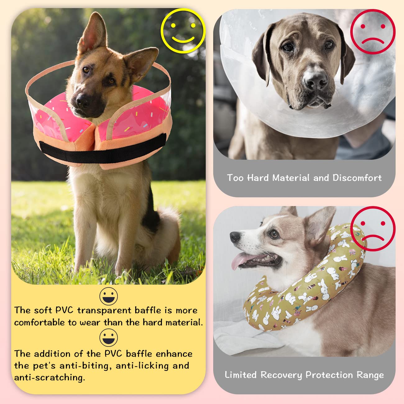 Dog Cone, Inflatable Dog Cone Collar for Large Medium Small Dogs, Soft Cone for Dogs Cats, Dog Donut Collar, Dog Cone Alternative After Surgery for Preventing Licking and Biting Wounds(S)