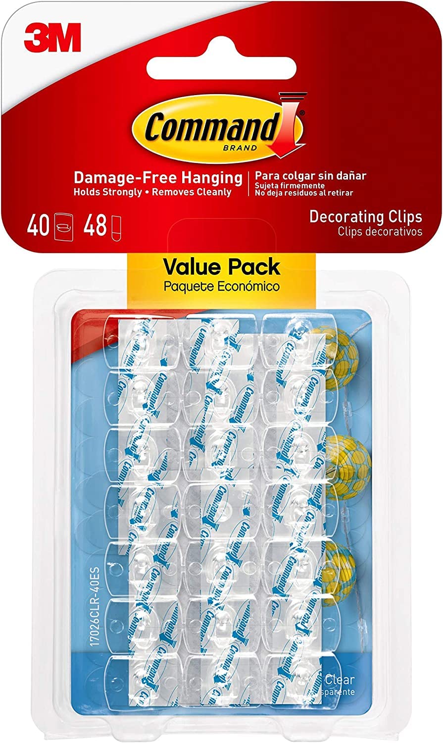 Command Clear Hooks Small - 80 Indoor Mini Plastic String Light Clips for Wall, Christmas, Cable, Wire and Hanging with 96 Adhesive Strips and Wholesalehome Black Hook Torpedo Level