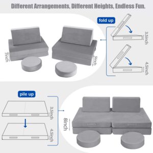 MeMoreCool Kids Couch for Playroom, Modular Kids Play Couch for Toddlers, Kids Couch Building Fort, Foam Couch for Kids Explorer Sofa, Grey