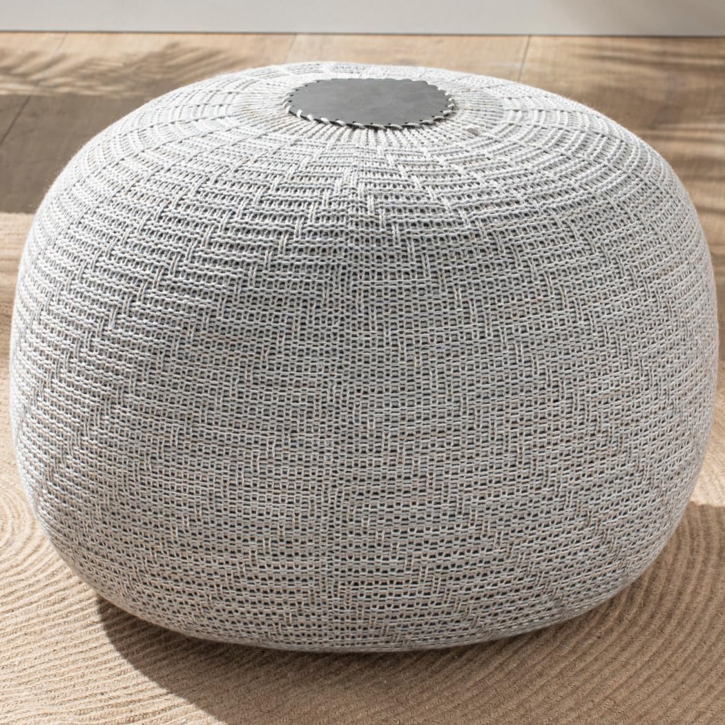 English Home Large Ottoman Foot Stool, Knitted Foot Rest, Round Pouf Chair, Modern Living Room Furniture Bean Bag, Room Decor, Bedroom Footstool, Boho Pouffe, Home Decor Poof, 20" W x 15" H, Ecru