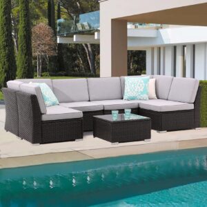 iArtHand Patio Sofa Set with Coffee Table Outdoor Sectional Sofa Set Patio Conversation Set Patio Furniture Sets All Weather Rattan Outdoor Sofa Set with Thickened Cushion