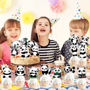 50 Pack Panda Cupcake Topper Panda Birthday Cake Decoration Cute Panda Themed Stickers (2 in 1) Baby Shower Kids Birthday Wedding Party Supplies