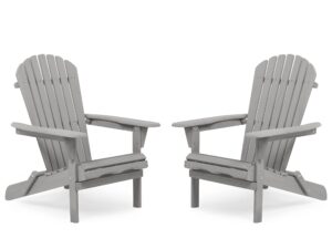 mederra wooden folding adirondack chair set of 2, half pre-assembled lounge chair for outdoor patio garden backyard deck pool beach, grey