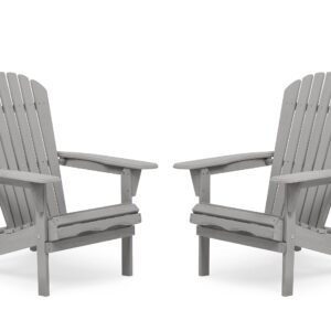 Mederra Wooden Folding Adirondack Chair Set of 2, Half Pre-Assembled Lounge Chair for Outdoor Patio Garden Backyard Deck Pool Beach, Grey