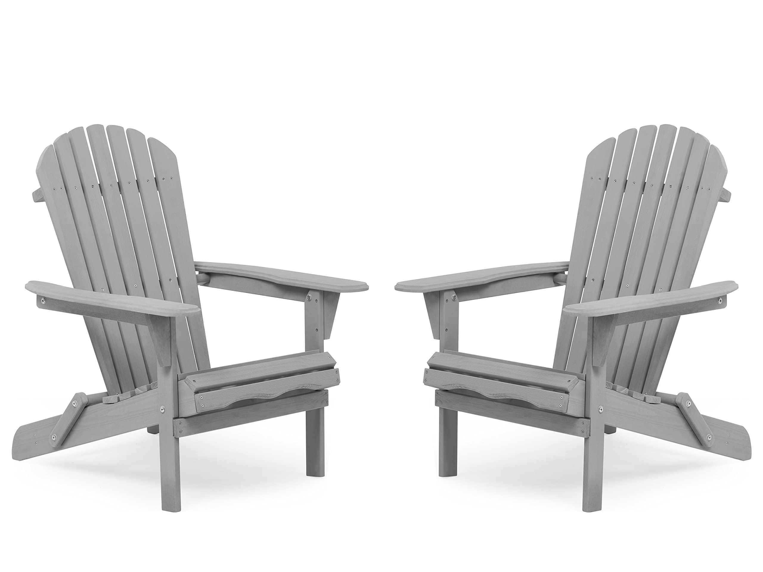 Mederra Wooden Folding Adirondack Chair Set of 2, Half Pre-Assembled Lounge Chair for Outdoor Patio Garden Backyard Deck Pool Beach, Grey