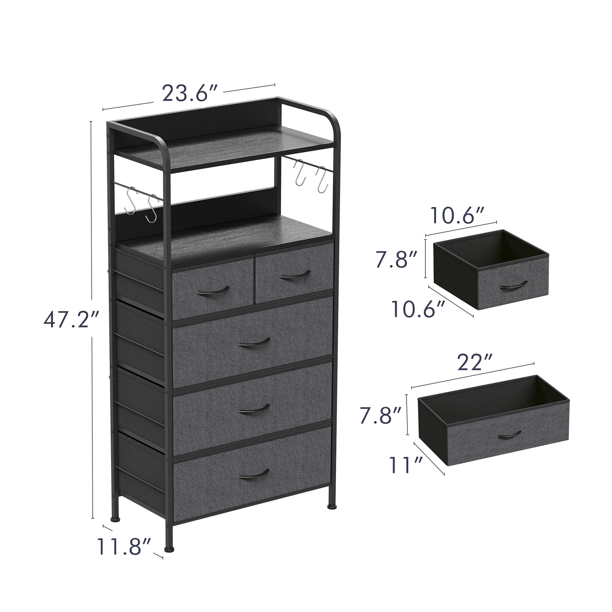 Jojoka Dresser for Bedroom with 5 Drawers, Dressers & Chests of Drawers for Hallway, Entryway, Storage Organizer Unit with Fabric, Sturdy Metal Frame, Wood Tabletop, Easy Pull Handle