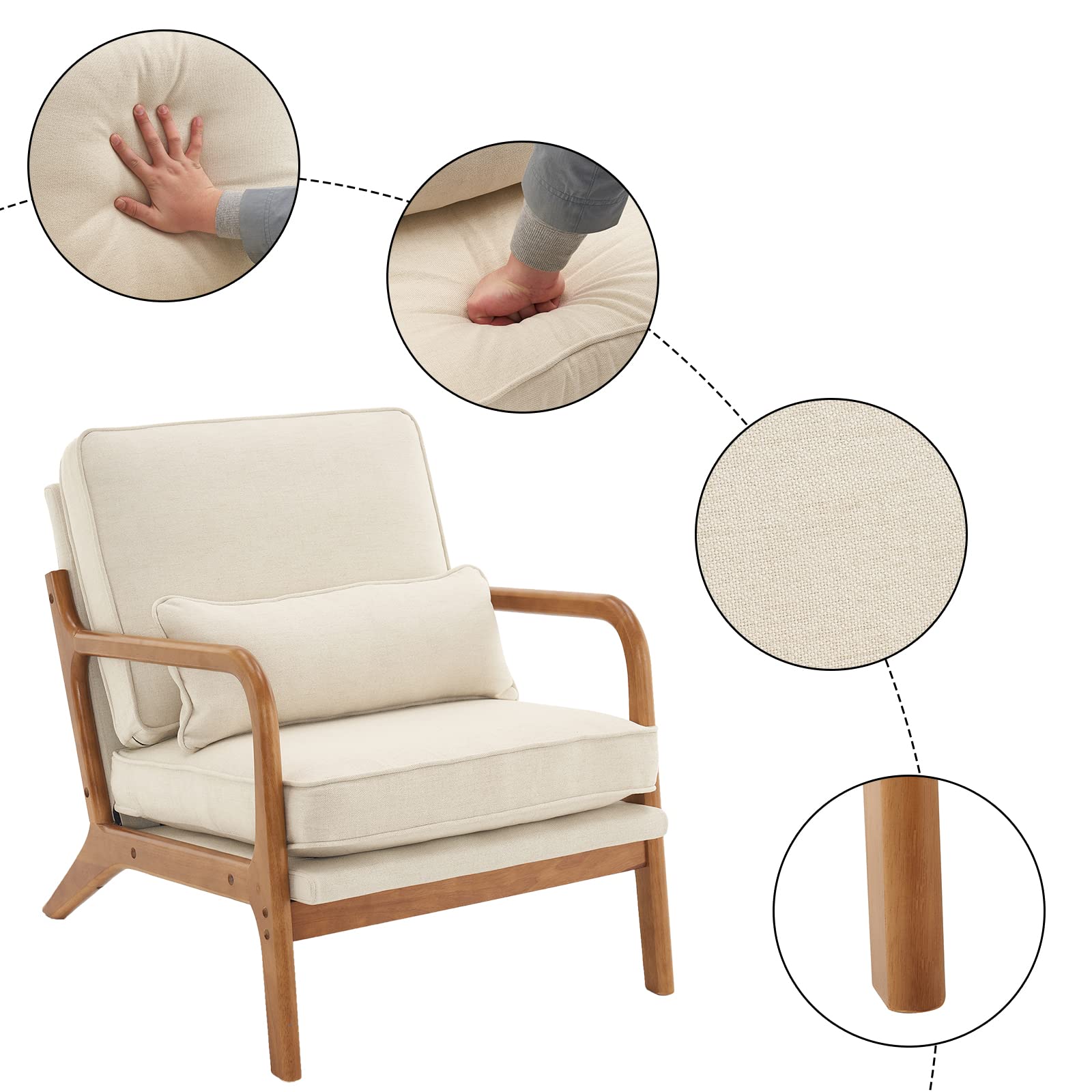 Bonnlo Fine Beige Accent Chairs Set of 2, Upholstered Mid Century Modern Lounge Fabric Chairs Reading Chairs Side Sitting Chair Solid Wood Farmhouse Armchairs for Living Room, Bedroom, Guest Room