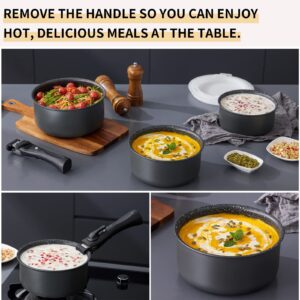 Fadware Induction Sauce Pan Set 1.5QT & 2QT & 3QT, Pot Set with 3 Frige Covers, Cooking Pot Set with Removable Handle, Nonstick Saucepans for Cooking, 7-Piece