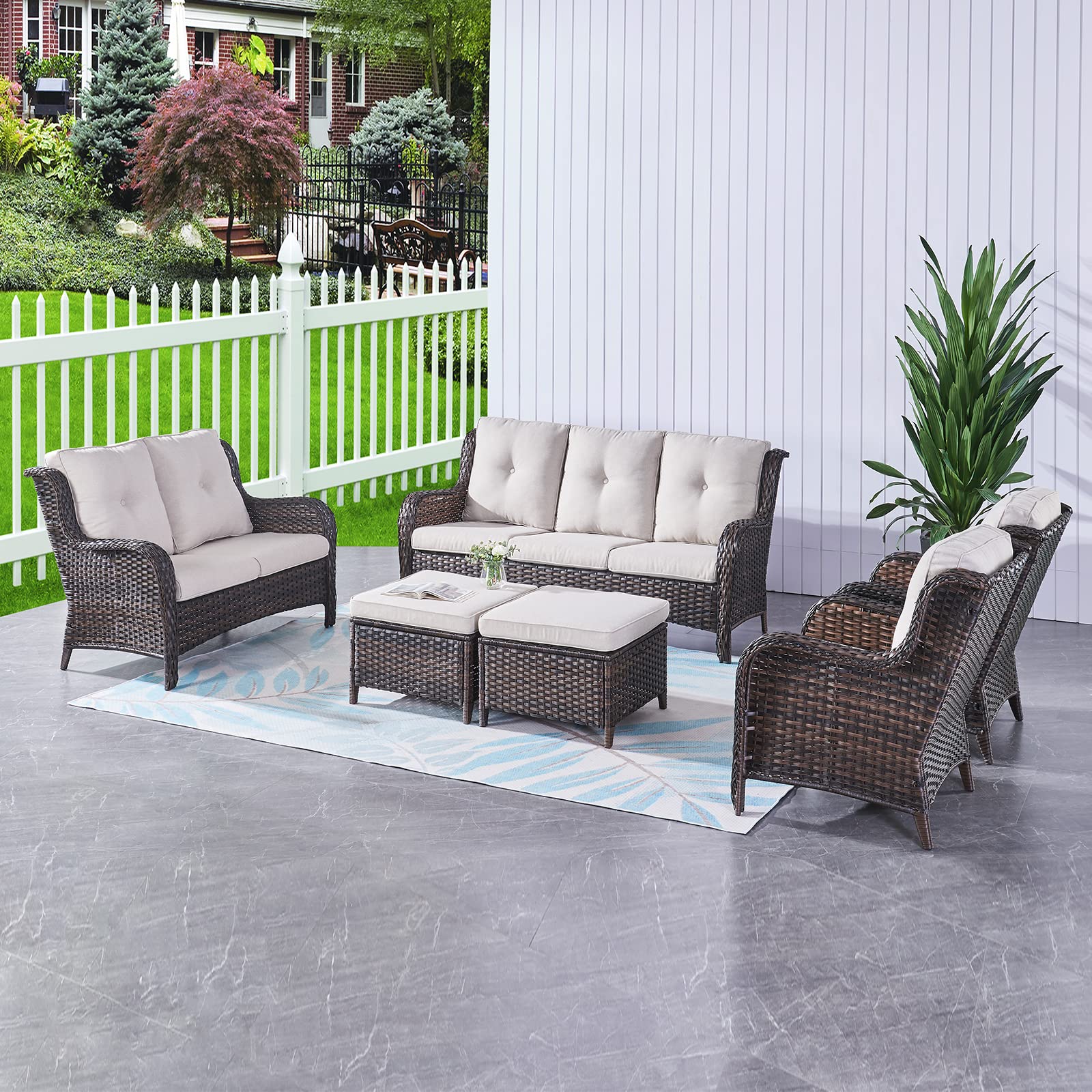 HUMMUH Outdoor Loveseat Sofa 2-Seat PE Rattan Patio Love Seat with Cushions,Deep Seat High Curved Back Armset Sectional Couch for Patio,Garden,Yard,Porch