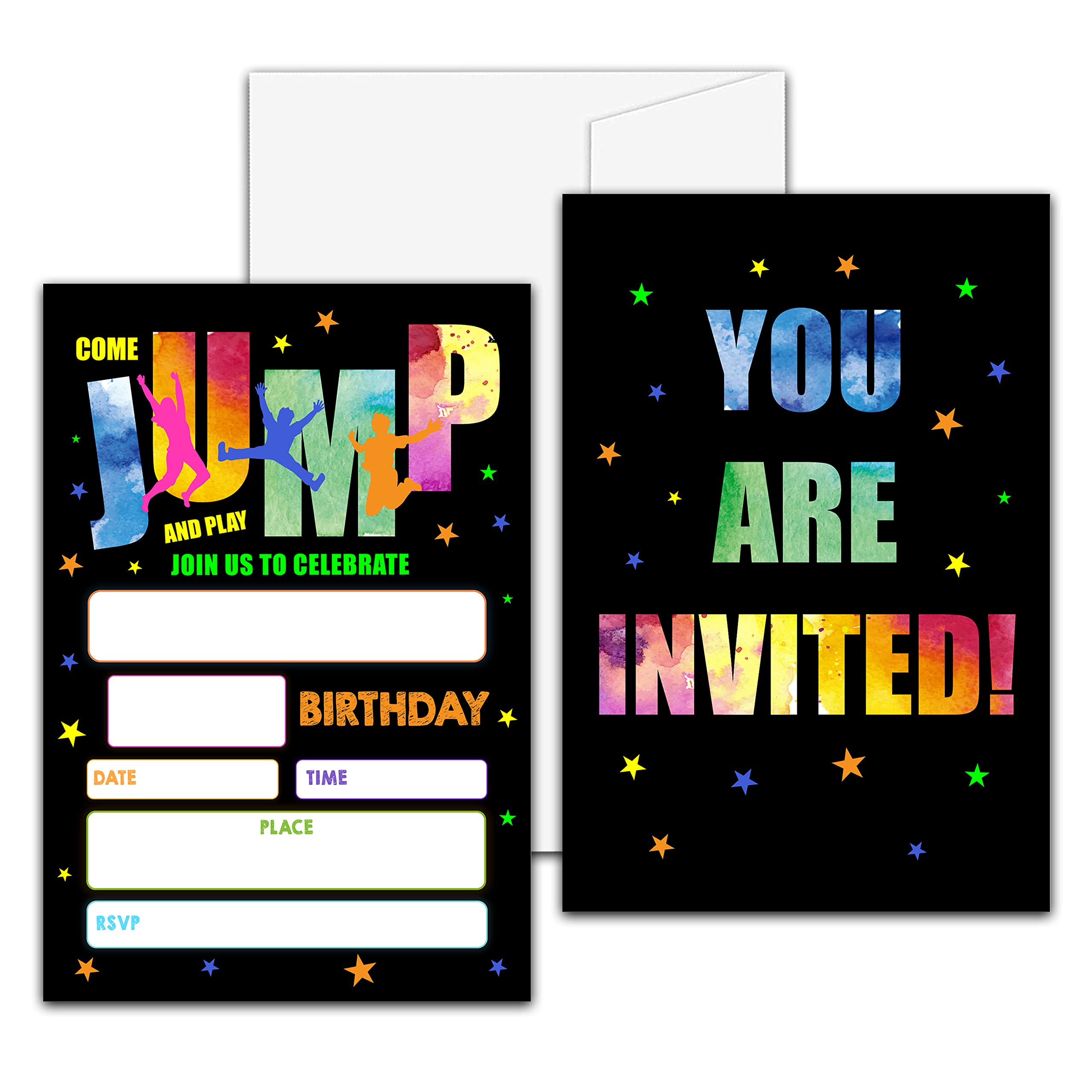 Trampoline Birthday Party Invitation, Bounce House, Jump Zone Fill-In Invites For Men & Women, 20 Invitations With Envelopes(4" X 6")，Personalized Adults Party Favors Decorations And Supplies-20