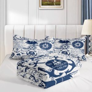 AILONEN Anchor Comforter Set for Teens Boys Kids, Nautical Theme Bedding Set Queen Size,Superior Quilted Duvet Ultra Soft,3 Piece 1 Comforter and 2 Pillowcases,Microfiber Fabric