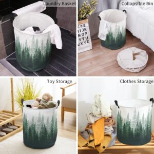 Laundry Hamper Foldable Laundry Basket, Green Ombre Waterproof Clothes Hamper for Bathroom Bedroom Living Room, Primeval Forest Modern Abstract Art Aesthetics Toy Baskets for Dollhouse 16.5"x17"