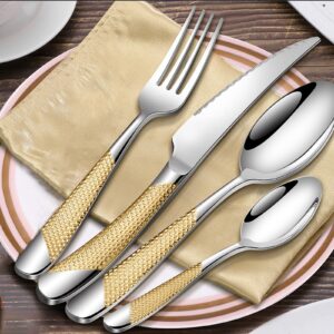 Golden Michelangelo Silverware Set for 8, Elegant 18/10 Stainless Steel Flatware Set, Cutlery Sets for 8 People, Dishwasher Safe (32pcs, Golden) Christmas