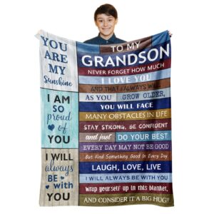 loxezom grandson gifts from grandma and grandpa, gifts for grandson, grandson gifts from grandparents, best grandson blanket, to my grandson christmas birthday gift blanket 60" x 50" for teen boys men