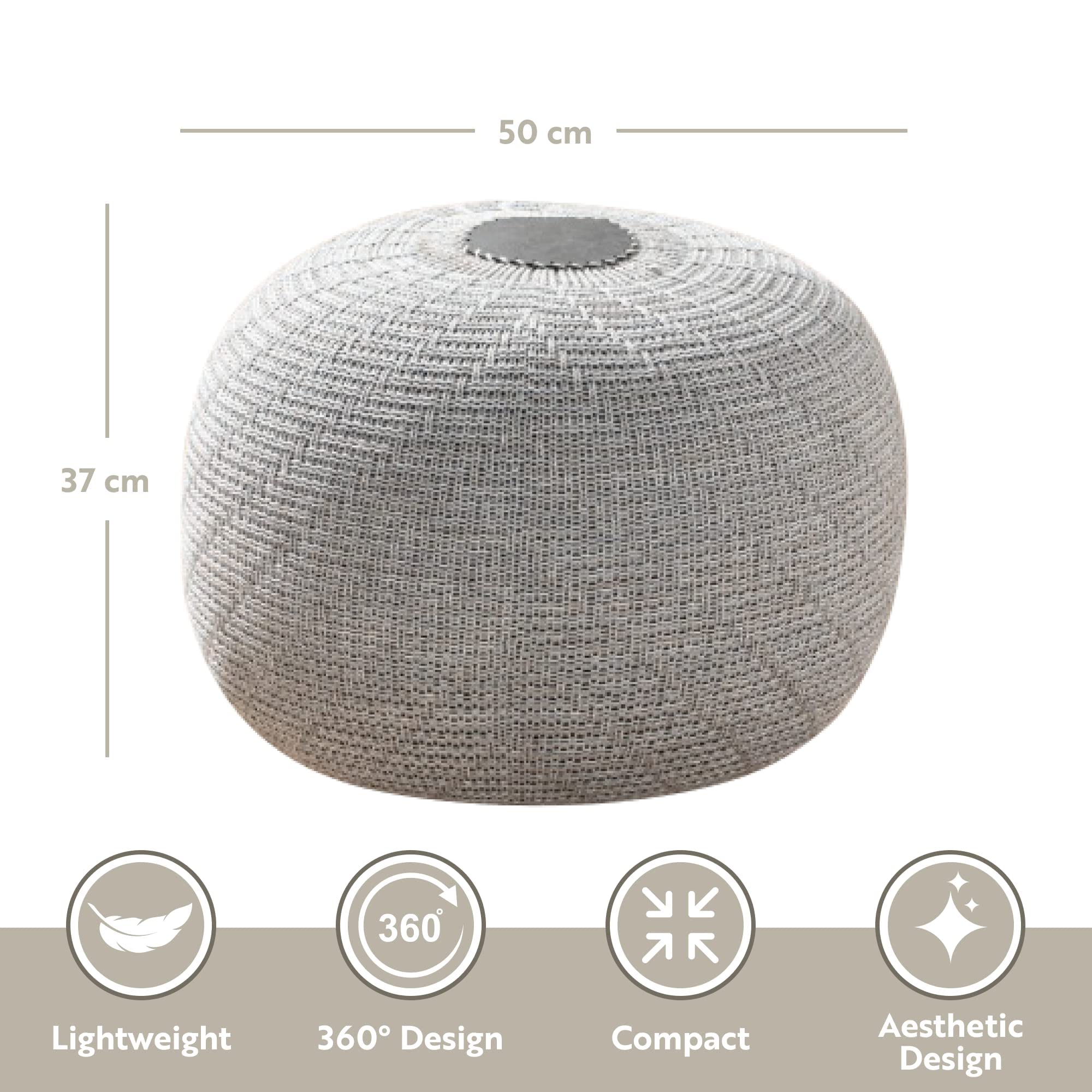 English Home Large Ottoman Foot Stool, Knitted Foot Rest, Round Pouf Chair, Modern Living Room Furniture Bean Bag, Room Decor, Bedroom Footstool, Boho Pouffe, Home Decor Poof, 20" W x 15" H, Ecru