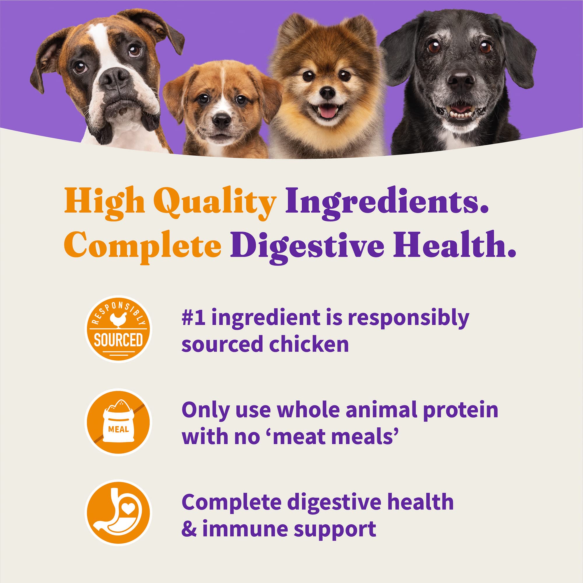 Halo Purely for Pets Holistic Dog Food, Complete Digestive Health Grain Free Cage-Free Chicken and Sweet Potato Recipe, Dry Dog Food Bag, Senior Formula, 3.5-lb Bag